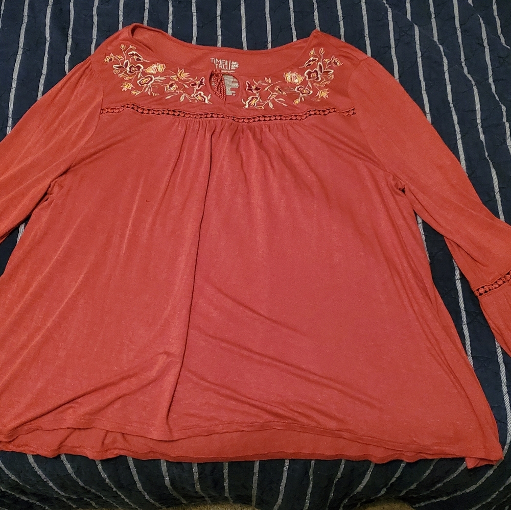 Red Bell Sleeve Embroidered Top XXL